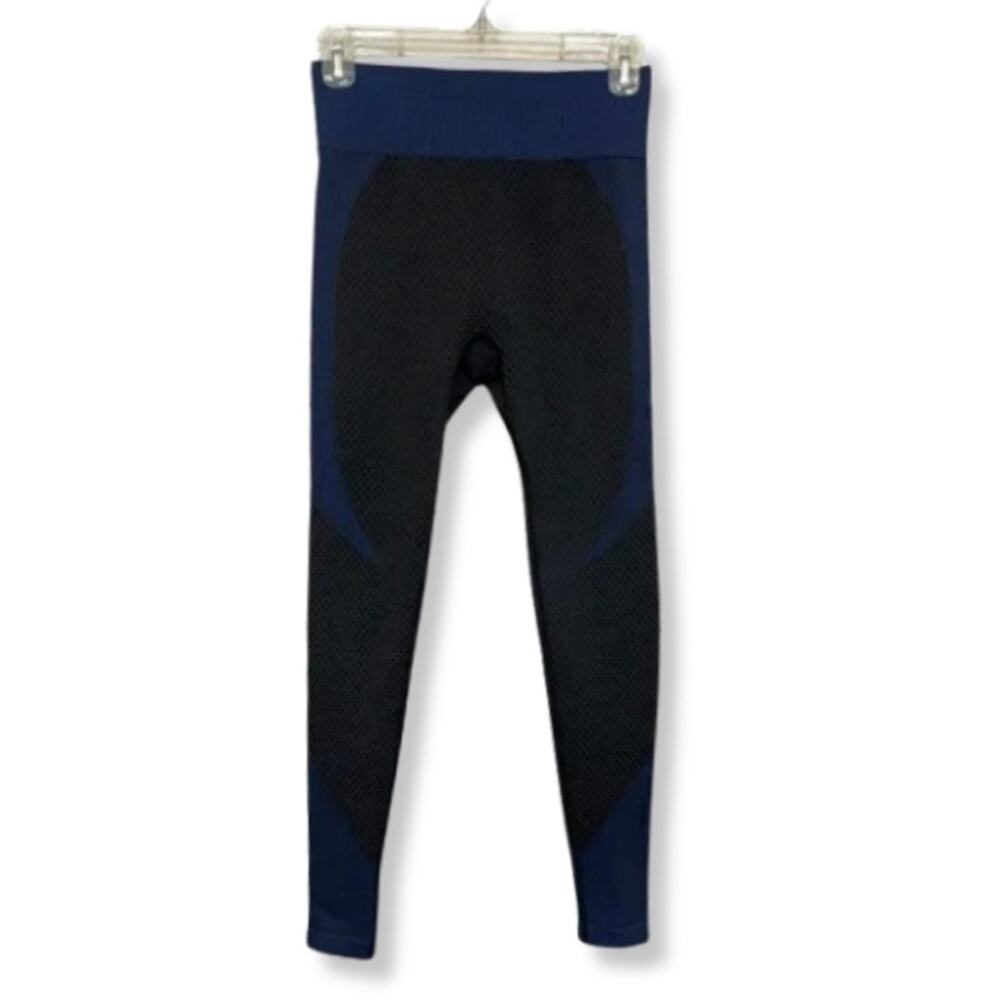 High Rise Leggings Full Length Color Block Seamless Textured Black Blue W Large